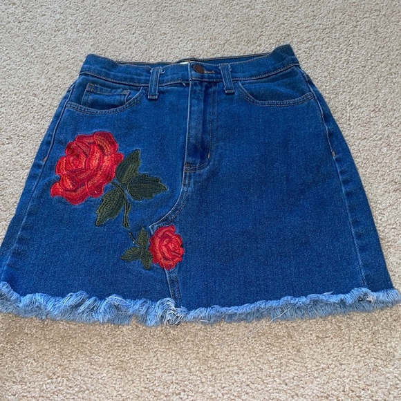 Womens Vibrant Jean Skirt with Flower Detail - Picture 1 of 4